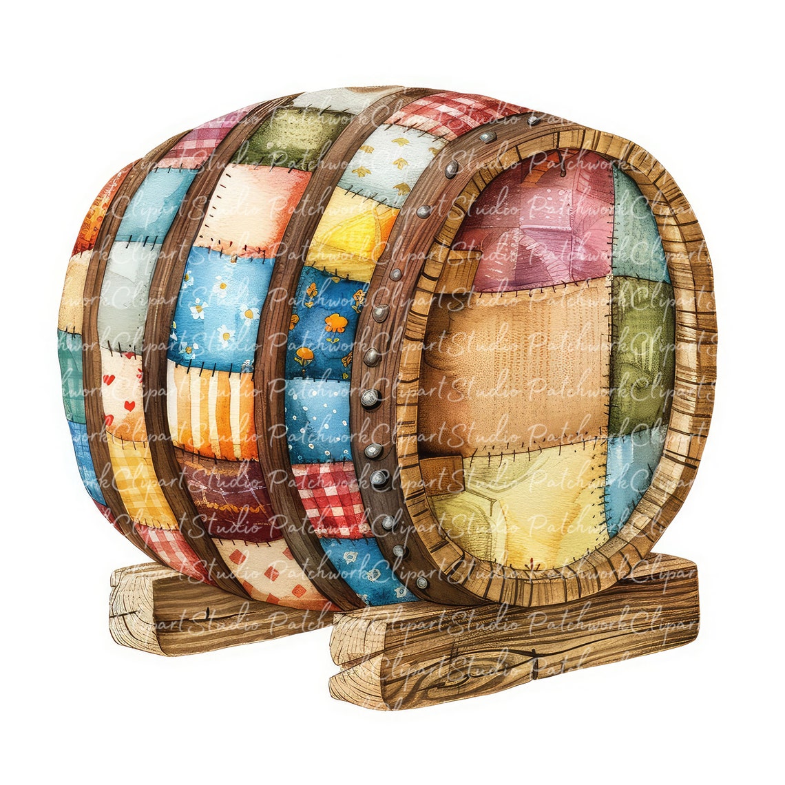 10 Barrels Clipart Bundle, PNG & JPG, Printable Patchwork Barrel ...
