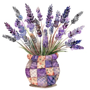 10 Lavendel Clipart Bundle, PNG & JPG, bedruckbare lila Patchwork Blumen, Illustrationen, digitaler Download, Scrapbook Crafting, Quilt Bild