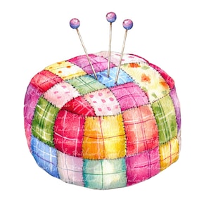 10 ClipArt Bundle di cuscini per spilli, PNG e JPG, patchwork stampabile, illustrazioni di spilli da cucito, download digitale, creazione di album di ritagli, immagine di trapunta