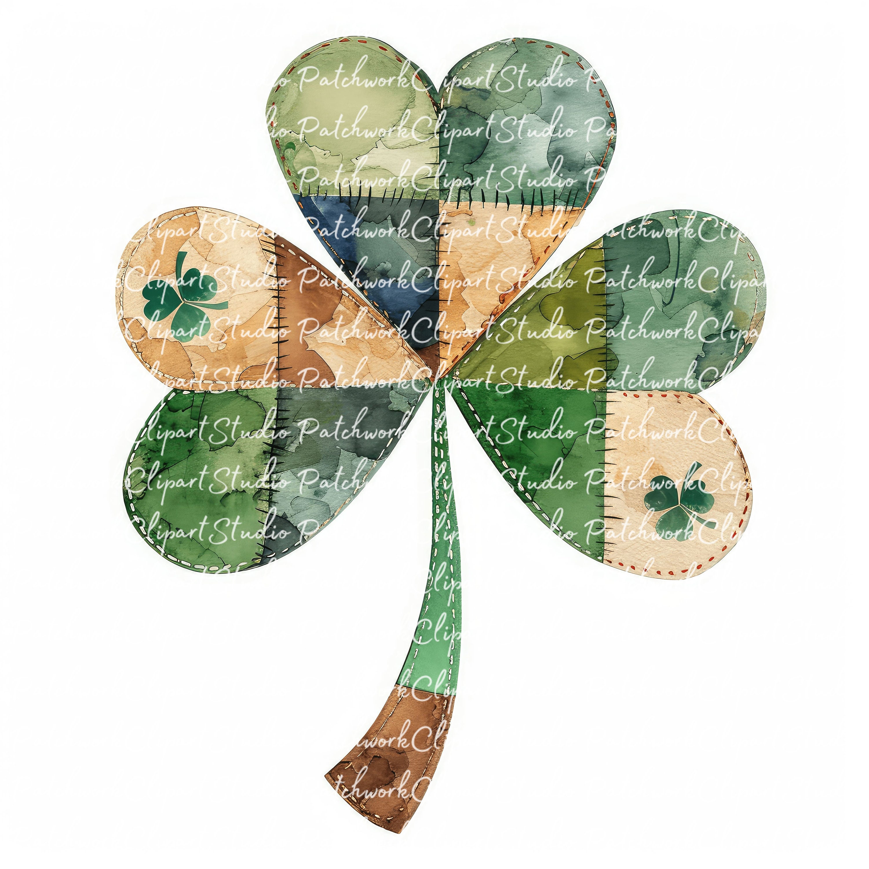 10 Shamrock Clipart Bundle, PNG & JPG, Printable Patchwork Shamrocks ...