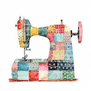 10 naaimachines clipartbundel, png en jpg, afdrukbare patchwork-naaimachine, illustraties, digitale download, hobby, quiltafbeelding