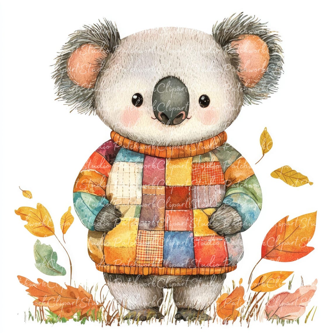 10 Autumn Koala Clipart Bundle, PNG & JPG, Printable Patchwork, Koala ...