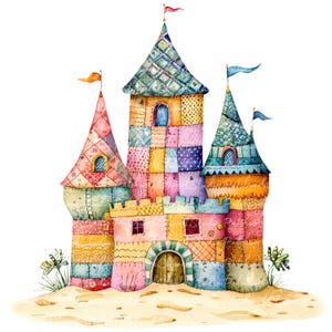 10 Sandcastle Clipart Bundle, PNG i JPG, Wydrukowane Patchworkowe Ilustracje Plaży, Pobieranie Cyfrowe, Tworzenie Scrapbooków, Obraz Zamku Z Piasku