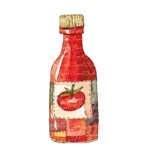 10 Tomato Ketchup Clipart Bundle, PNG & JPG, Printable Patchwork Ketchup, Illustrations, Digital Download, Scrapbook Crafting, Quilt Image