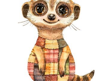 10 Meerkat Clipart Bundle, PNG & JPG, Printable Patchwork Illustrations, Digital Download, Suricate Mongoose Meerkat Adorable Animals Images
