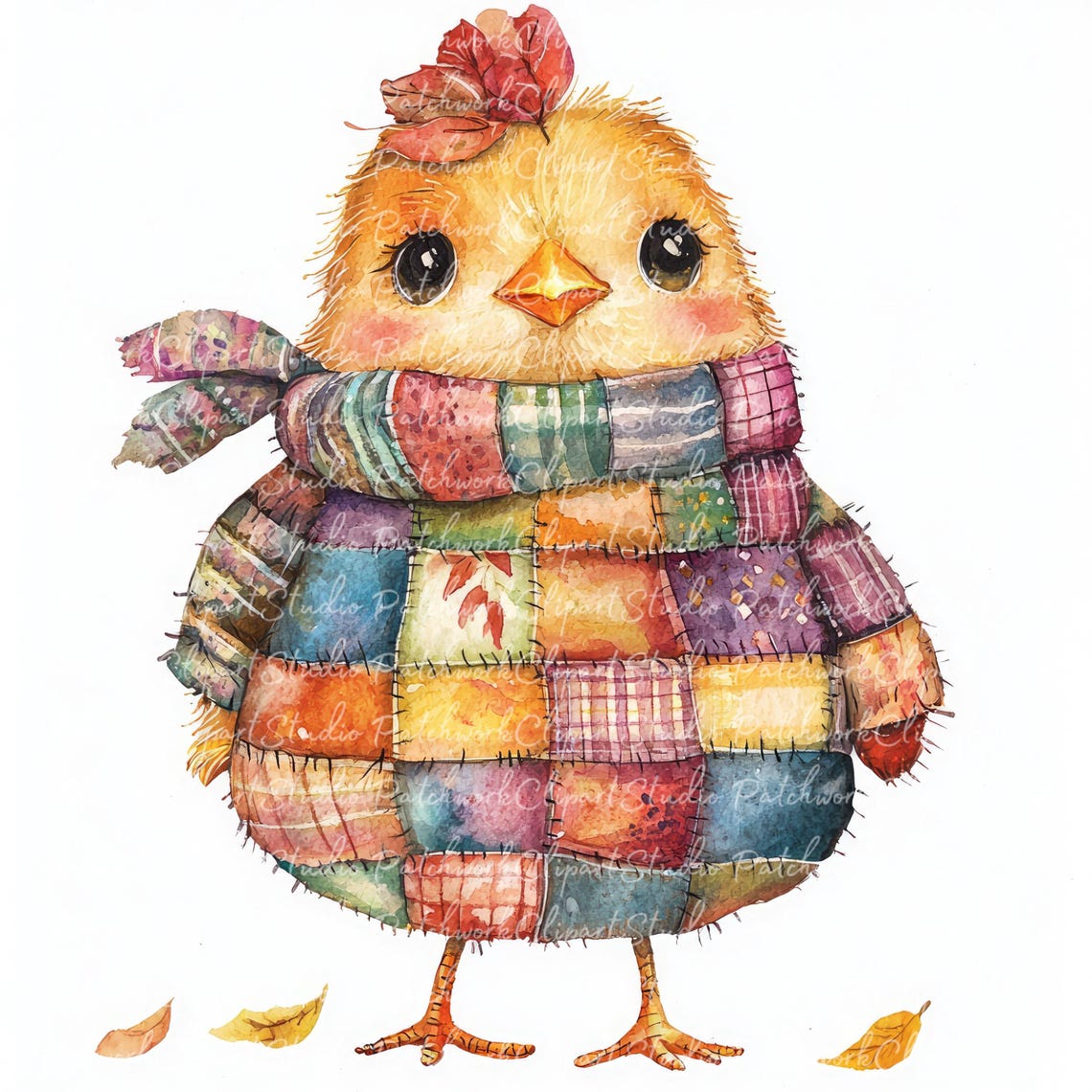 10 Autumn Chick Clipart Bundle, PNG & JPG, Printable Patchwork, Chick ...
