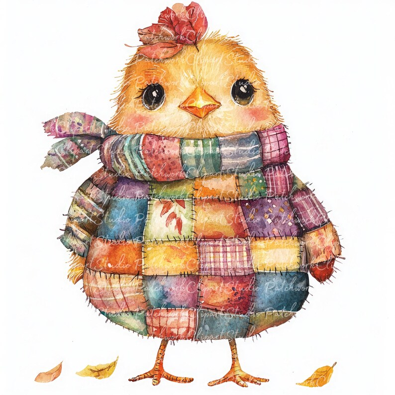 10 Autumn Chick Clipart Bundle, PNG & JPG, Printable Patchwork, Chick ...