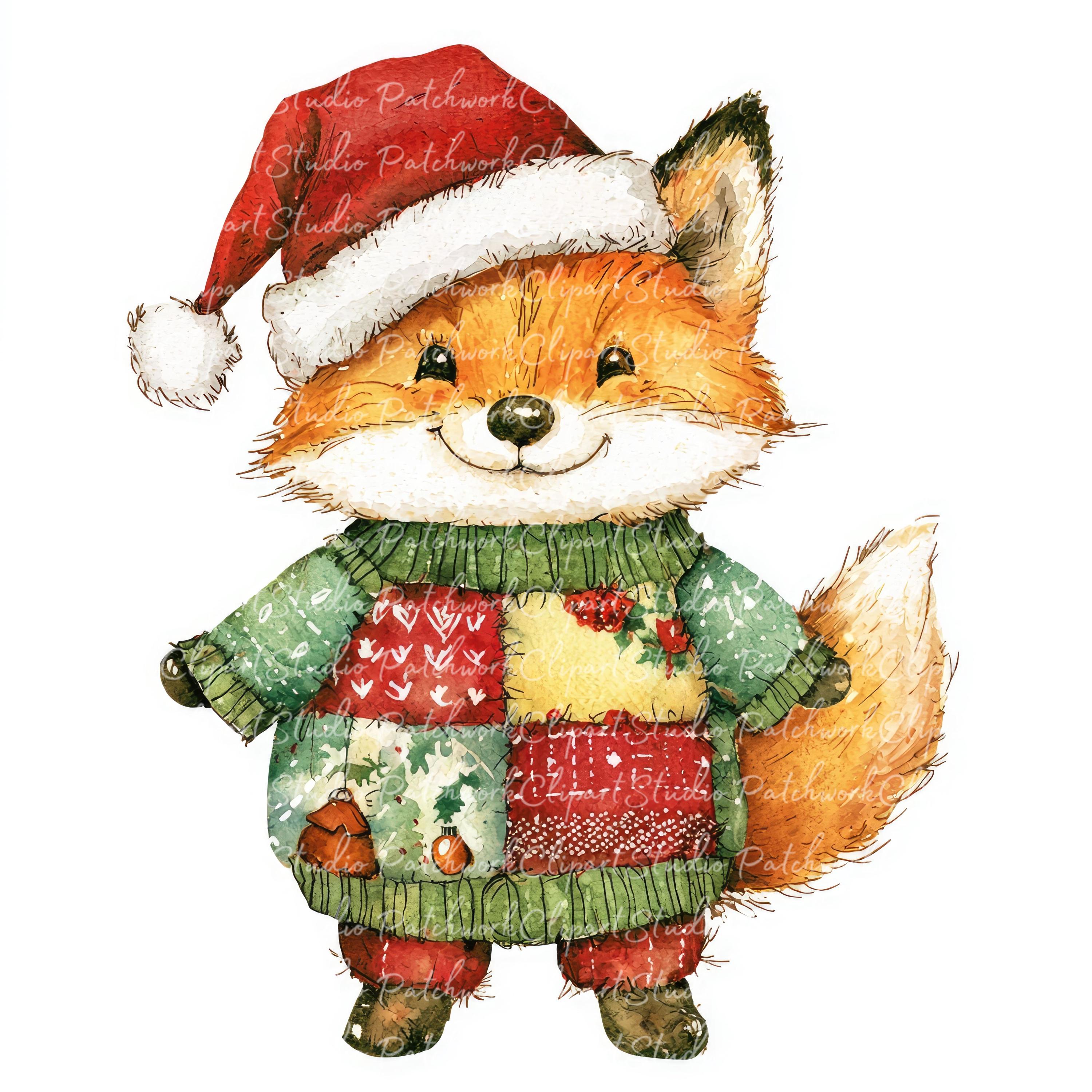 10 Christmas Fox Clipart Bundle, PNG & JPG, Printable Patchwork, XMAS ...