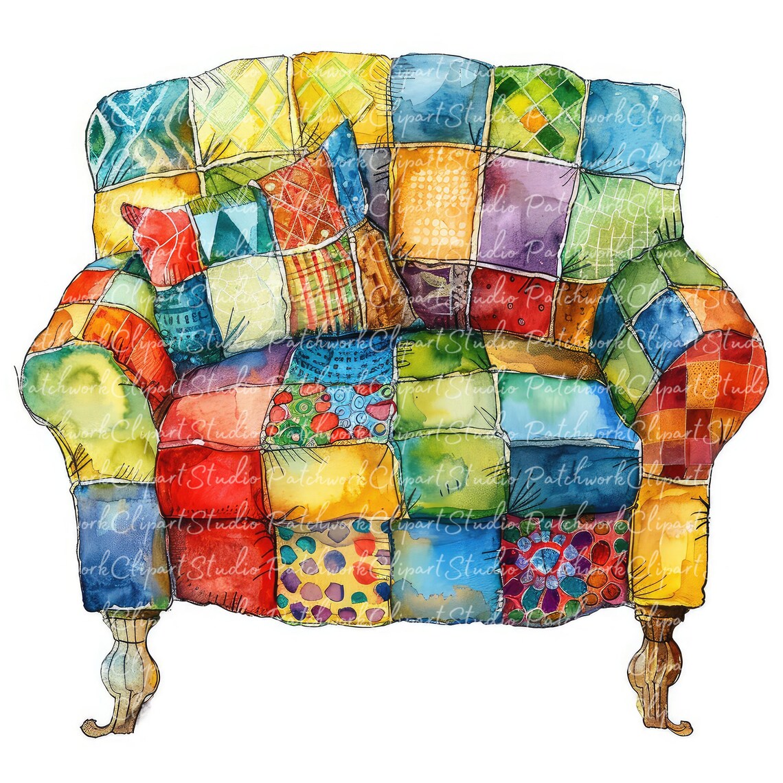 10 Sofas Clipart Bundle, Printable Patchwork Sofa, Cute Quilted Fabric ...
