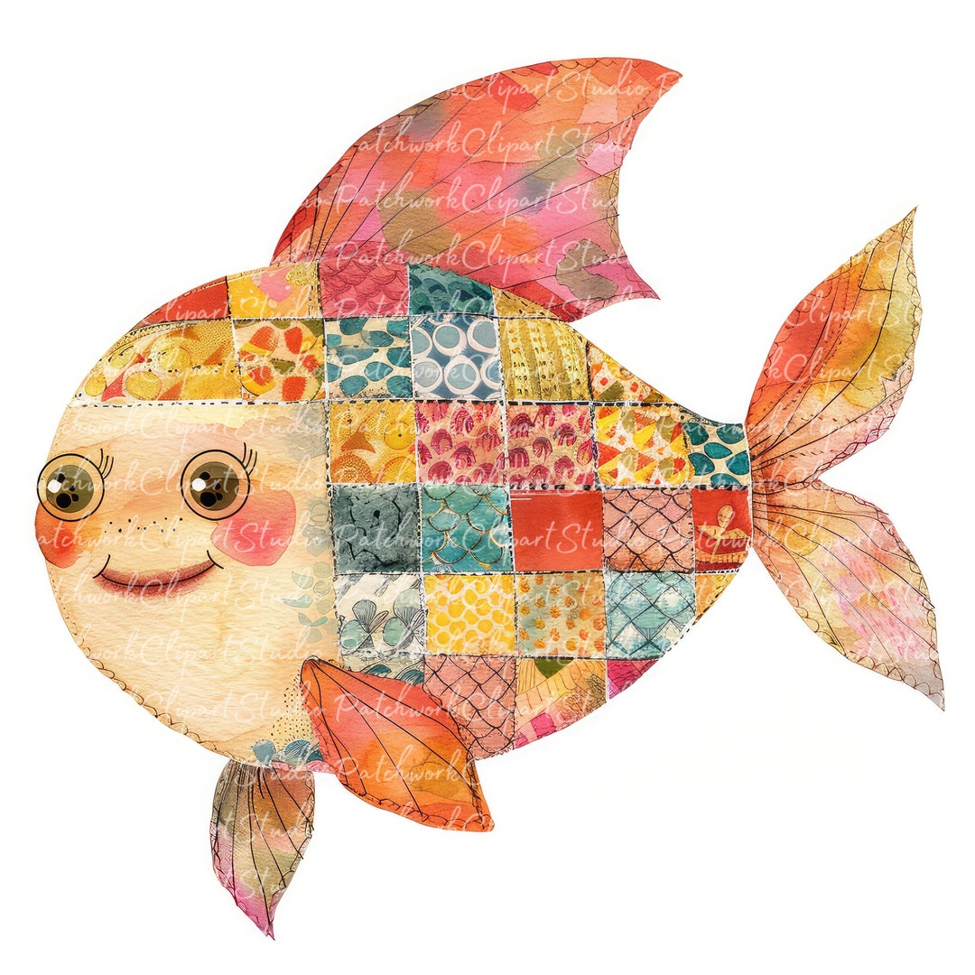 Patchwork Fish Design 10 Fish Clipart Bundle, PNG & JPG, Printable Patchwork Fish ...