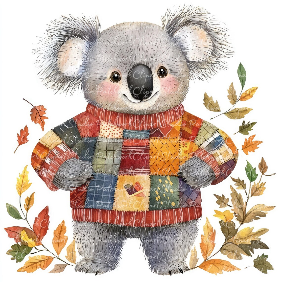 10 Autumn Koala Clipart Bundle, PNG & JPG, Printable Patchwork, Koala ...