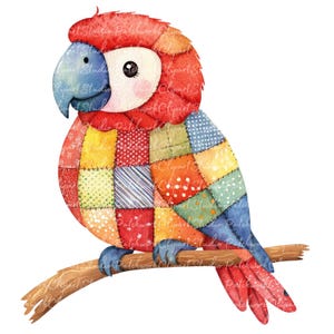Patchwork Parrot 10 Parrot Clipart Bundle, PNG & JPG, Printable Patchwork Parrots ...
