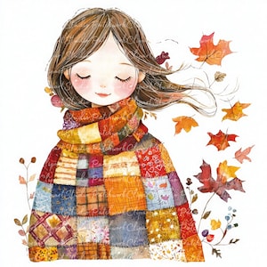 10 herfst vrouw clipartbundel, png en jpg, afdrukbare patchwork, herfstmeisje illustraties, digitale download, scrapbook crafting, quiltafbeelding
