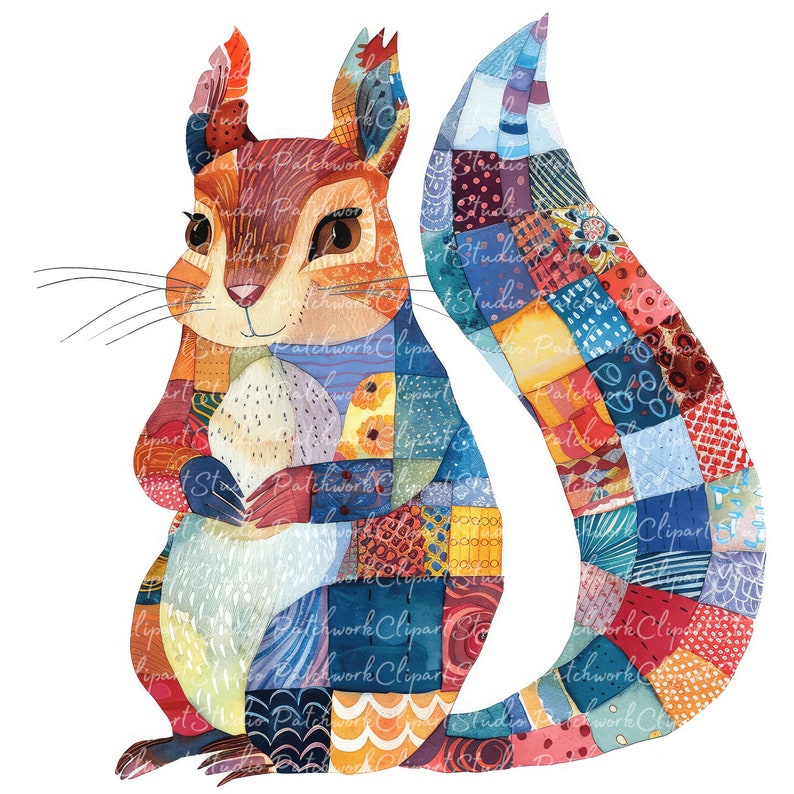 10 Squirrels Clipart Bundle, Printable Patchwork Squirrel, Quilted ...