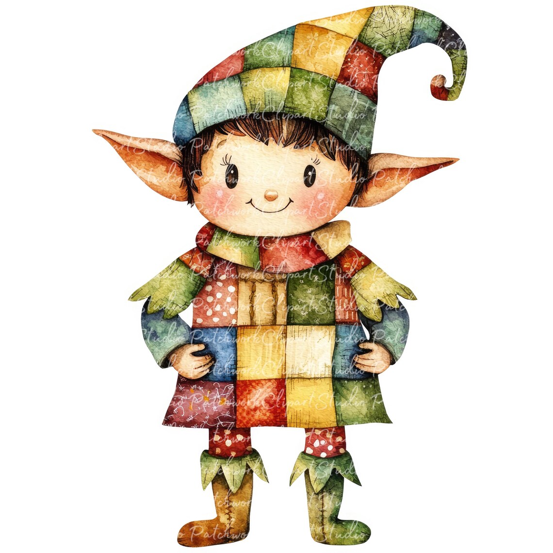 10 Elf Clipart Bundle, PNG & JPG, Printable Patchwork Christmas Elf ...