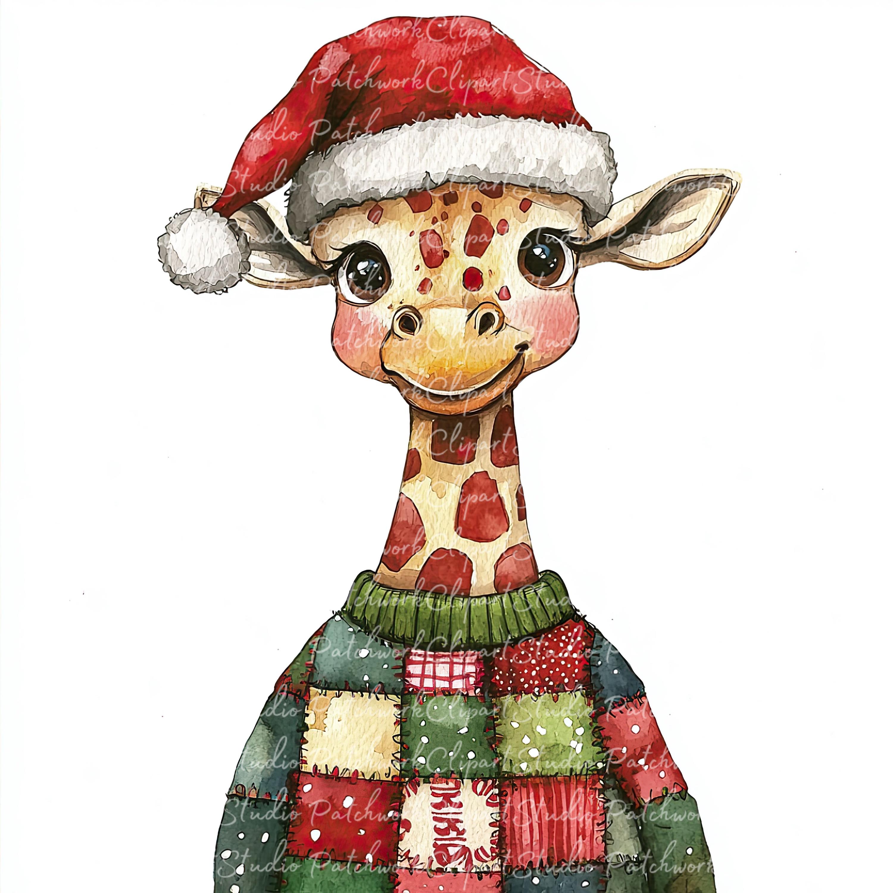 10 Christmas Giraffe Clipart Bundle, PNG & JPG, Printable Patchwork ...