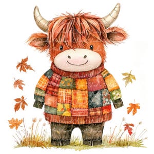 Paquete de 10 imágenes prediseñadas de vacas de las tierras altas de otoño, PNG y JPG, ilustraciones de otoño para patchwork imprimibles, descarga digital, manualidades con álbumes de recortes, imágenes de colchas