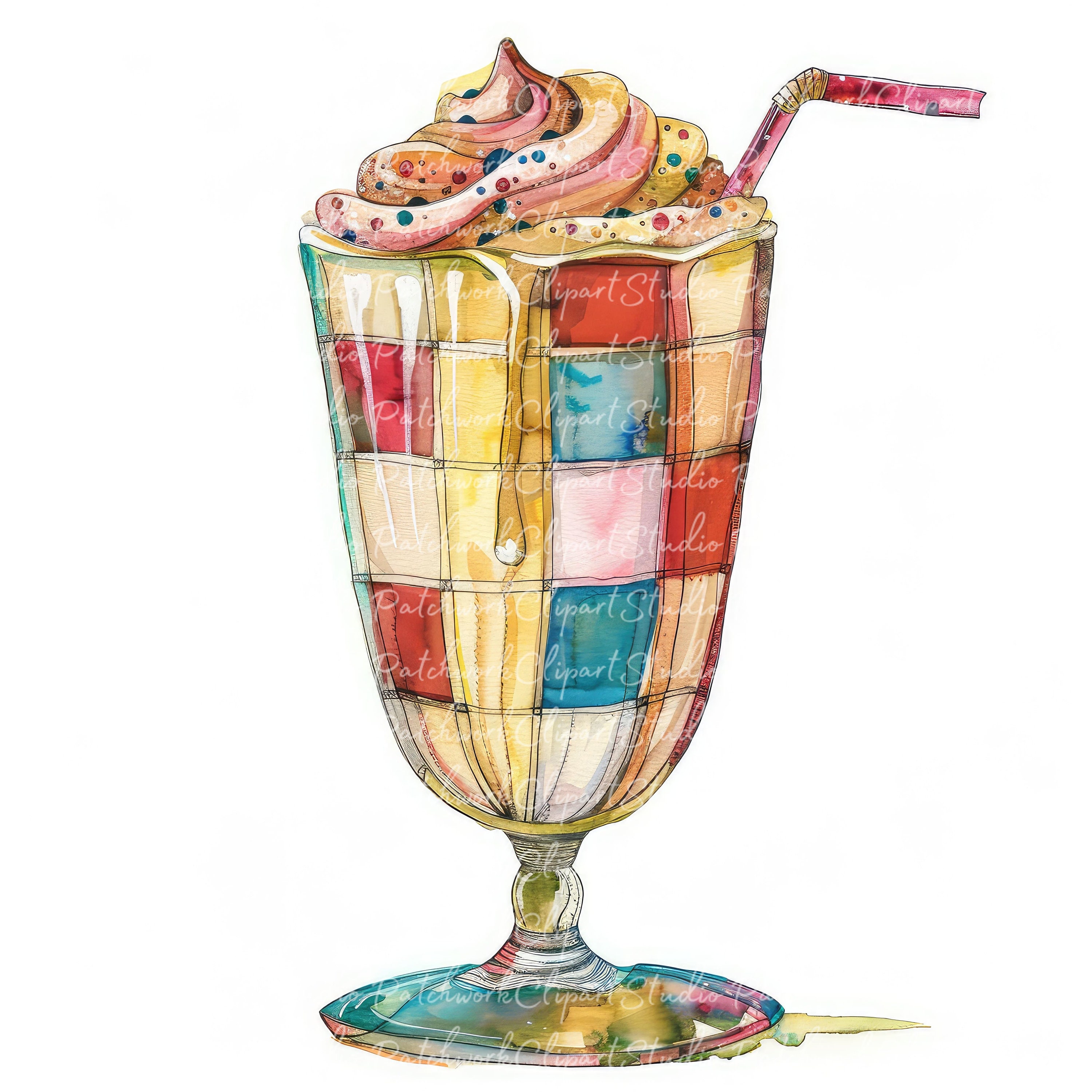 10 Milkshakes Clipart Bundle, Printable Patchwork Milkshake, Quilted ...