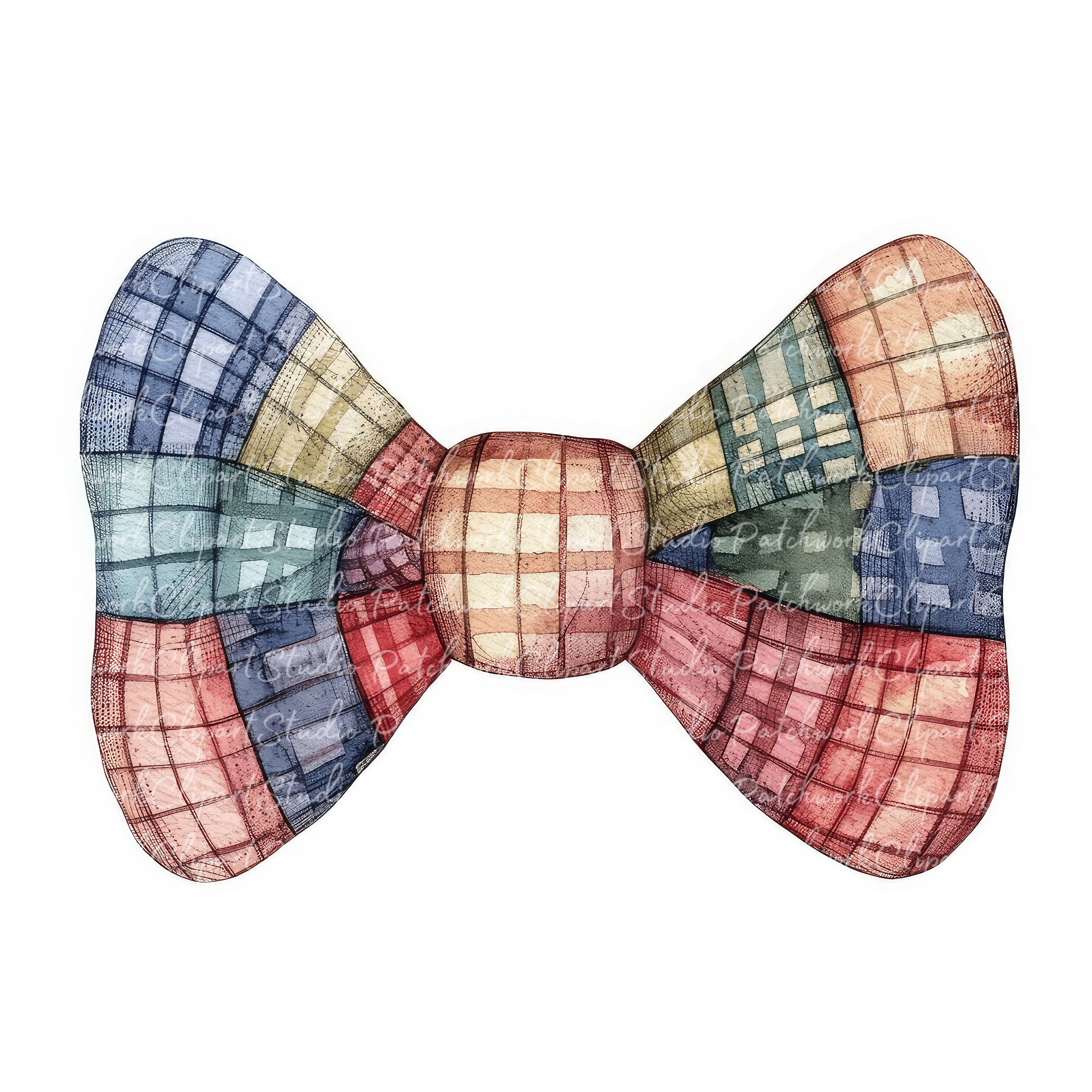 10 Bow Tie Clipart Bundle, Printable Patchwork Bowtie, Quilted Fabric ...