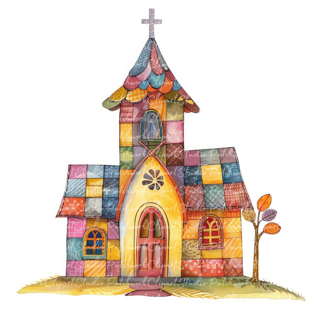 10 Church Clipart Bundle, Printable Patchwork Churches, Cute Quilted ...