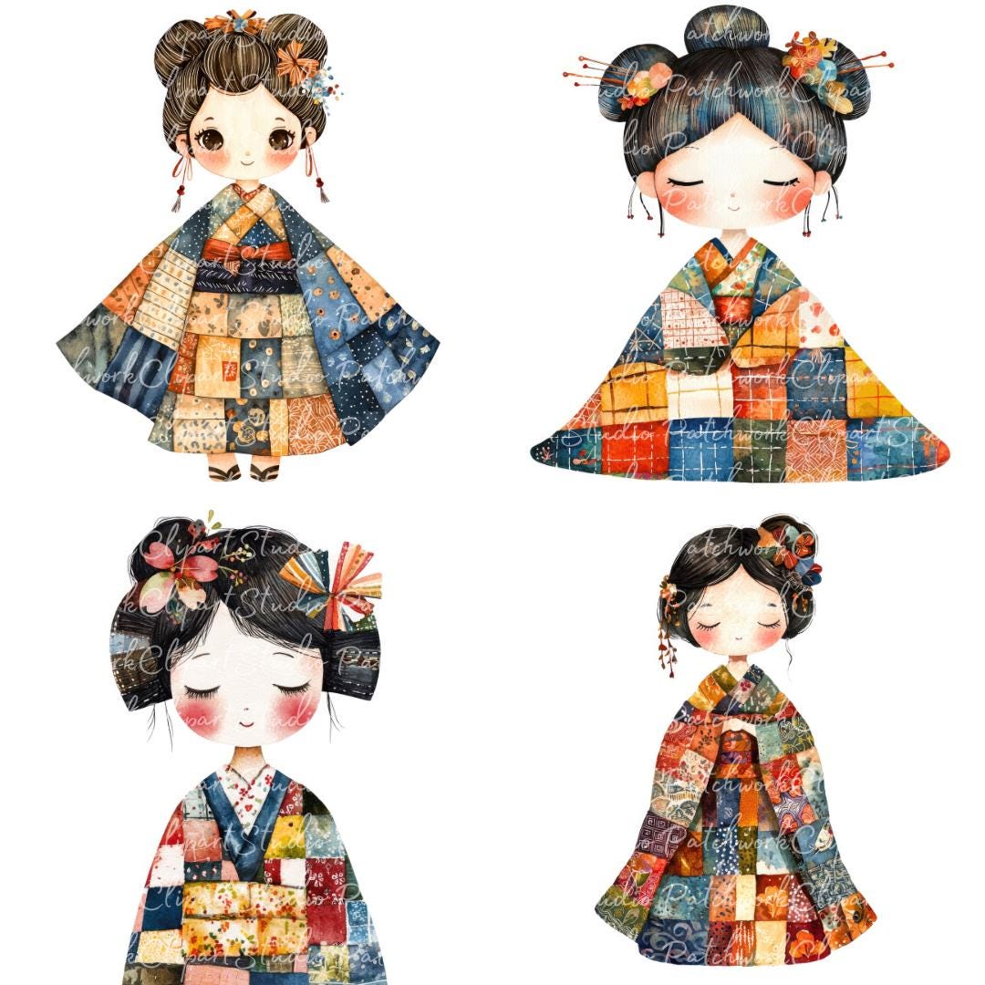 16 Geisha Clipart Bundle, PNG & JPG, Patchwork Japanese Woman ...