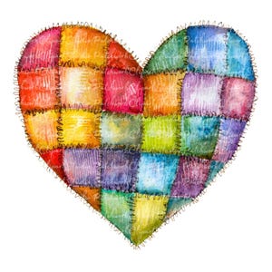 10 Rainbow Heart Clipart Bundle, PNG & JPG, Printable Patchwork Illustrations, Digital Download, Crafting, Cute Valentine Heart Quilt Image