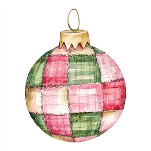 10 roze groene kerstbal clipartbundel, png en jpg, afdrukbare patchwork, illustratie, digitale download, scrapbook ambachten, quiltafbeelding