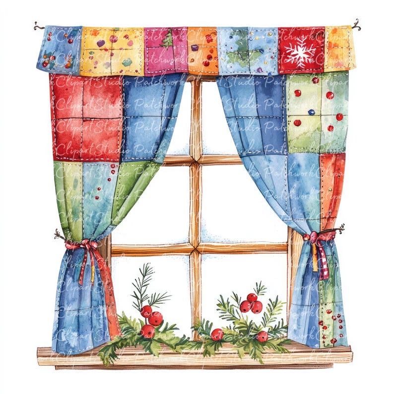 Patchwork Designs Window 10 Christmas Window Clipart Bundle, PNG & JPG, Printable Patchwork ...
