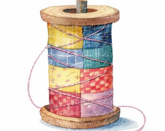 10 Spool of Thread Clipart Bundle, PNG & JPG, Printable Patchwork Sewing, Illustrations, Digital Download, Scrapbook Crafting, Quilt Image