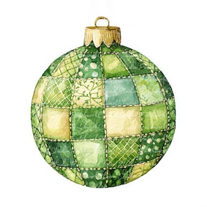 10 groene kerstbal clipartbundel, png en jpg, afdrukbare patchwork, illustraties, digitale download, scrapbooking, quiltafbeelding