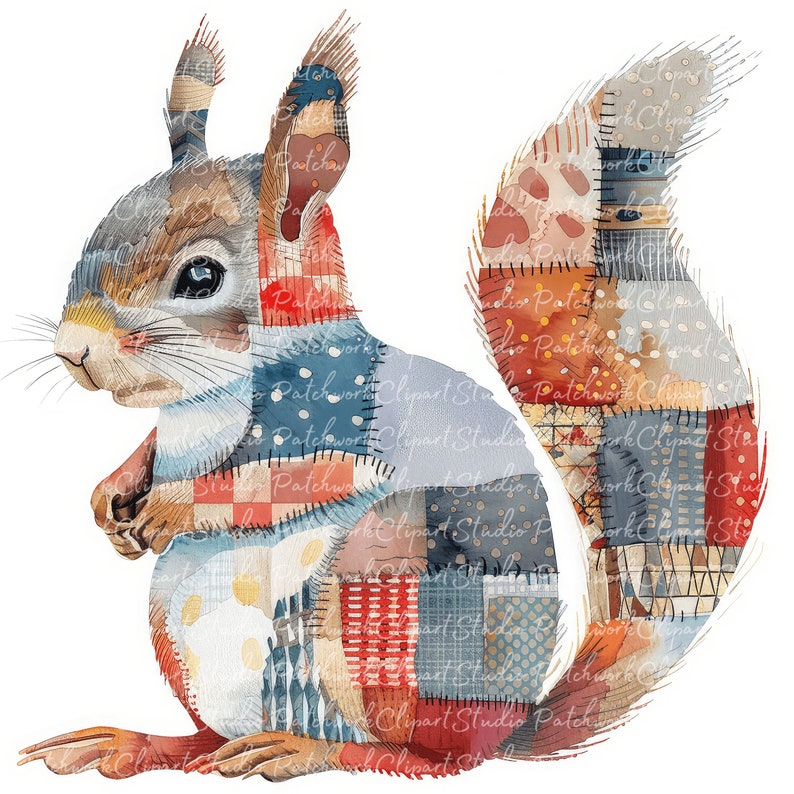 10 Squirrels Clipart Bundle, PNG & JPG, Printable Patchwork Squirrel ...