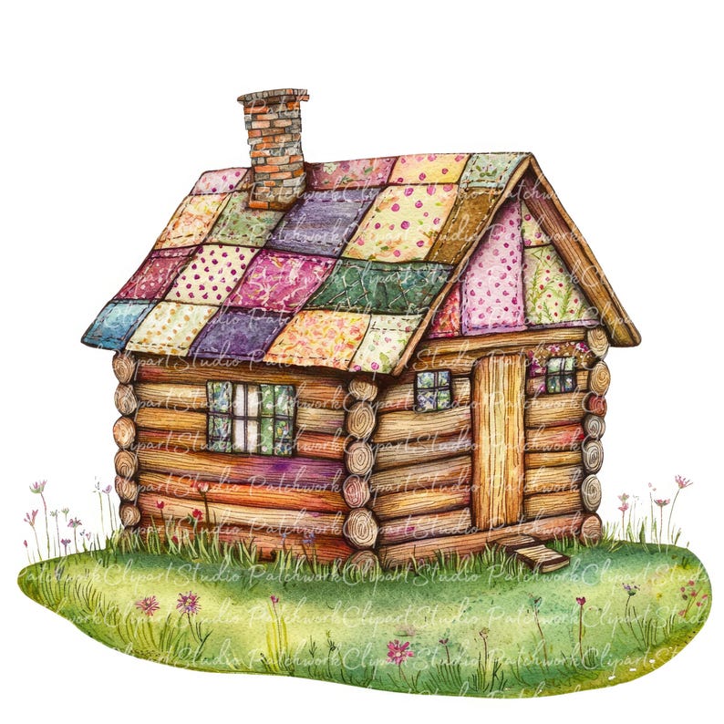 10 Log Cabin Clipart Bundle, PNG & JPG, Printable Patchwork House ...