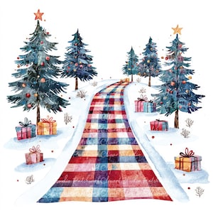 Lot de 10 cliparts Noël route d'hiver, PNG & JPG, patchwork imprimable, illustrations de Noël, téléchargement numérique, travaux manuels de scrapbooking, image de courtepointe