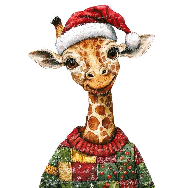 10 Christmas Giraffe Clipart Bundle, PNG & JPG, Printable Patchwork ...