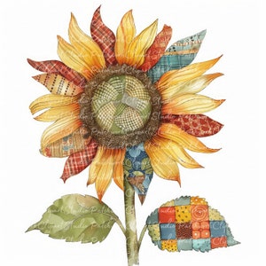 Lot de 10 cliparts tournesols, PNG & JPG, patchwork imprimable tournesol, illustrations, téléchargement numérique, créations de scrapbooking, courtepointe