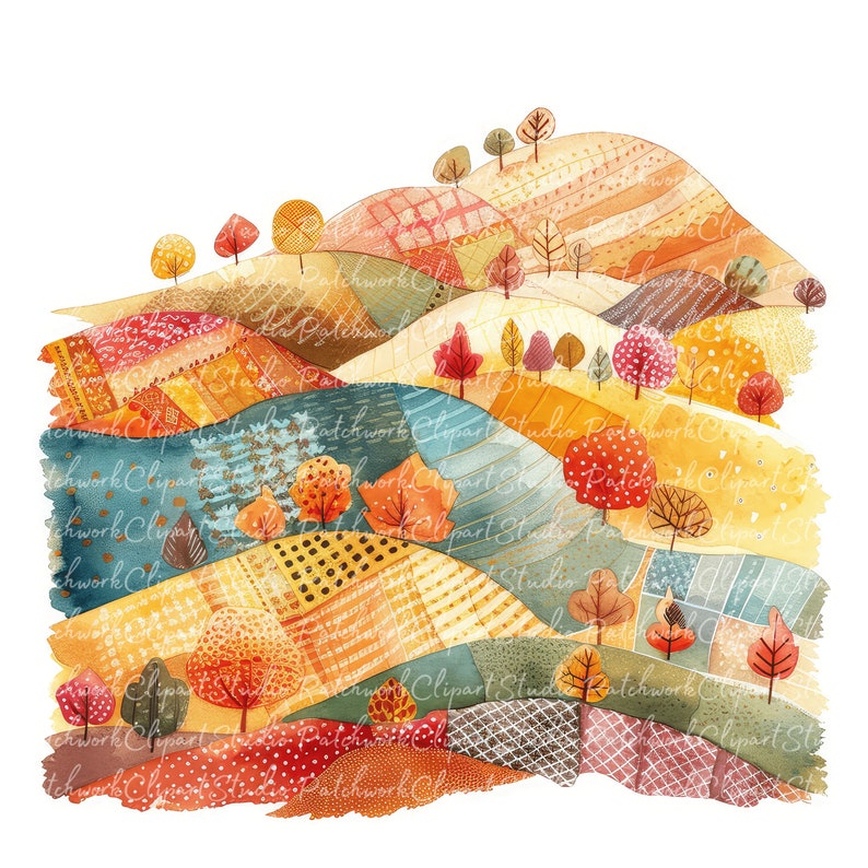 Scattered Patchwork 10 Autumn Landscape Clipart Bundle, PNG & JPG, Printable Patchwork ...