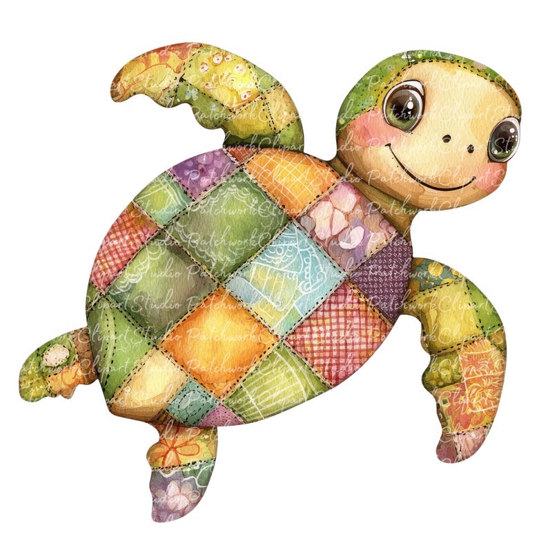 10 Sea Turtle Clipart Bundle, PNG & JPG, Printable Patchwork Sea Turtle ...
