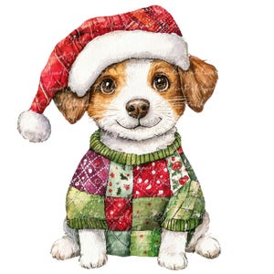 10 kersthond clipartbundel, png en jpg, afdrukbare patchwork, XMAS honden illustraties, digitale download, scrapbook crafting, quiltafbeelding