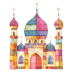 10 Mosque Clipart Bundle, PNG & JPG, Printable Patchwork, Islamic Architecture Illustration, Digital Download, Scrapbook Crafts, Quilt Image