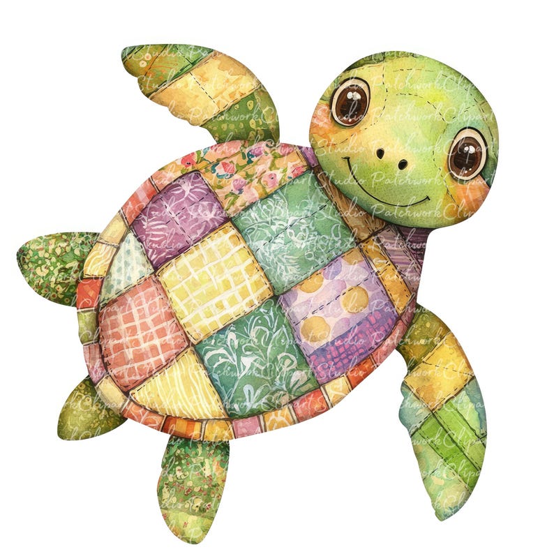 10 Sea Turtle Clipart Bundle, PNG & JPG, Printable Patchwork Sea Turtle ...