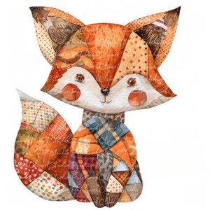 10 Foxes Clipart Bundle, PNG e JPG, Patchwork Fox stampabile, Illustrazioni, Download digitale, Scrapbook Crafting, Immagine trapunta arancione
