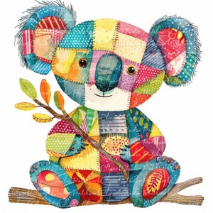 10 Koala Clipart Bundle, PNG & JPG, Printable Patchwork Koalas ...