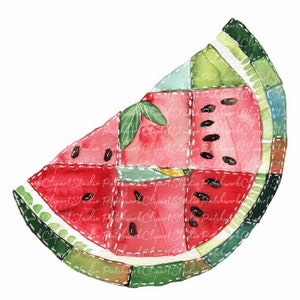 10 Watermelons Clipart Bundle, PNG & JPG, Printable Patchwork Melon, Illustrations, Digital Download, Scrapbook Crafting, Quilt Image