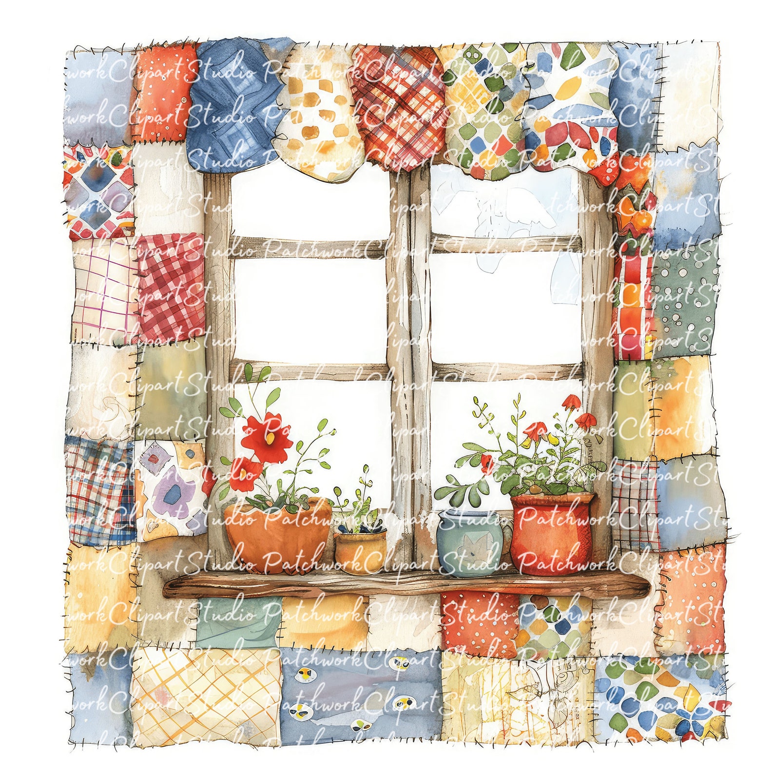 Patchwork Designs Window 10 Windows Clipart Bundle, PNG & JPG, Printable Patchwork Window ...