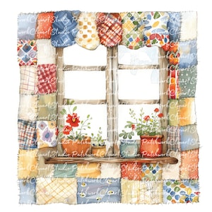 10 Windows-clipartbundel, png en jpg, afdrukbaar patchworkvenster, illustraties, digitale download, scrapbooking, quiltafbeelding