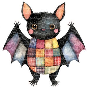 10 Bat Clipart Bundle, PNG & JPG, Printable Patchwork, Spooky Halloween ...