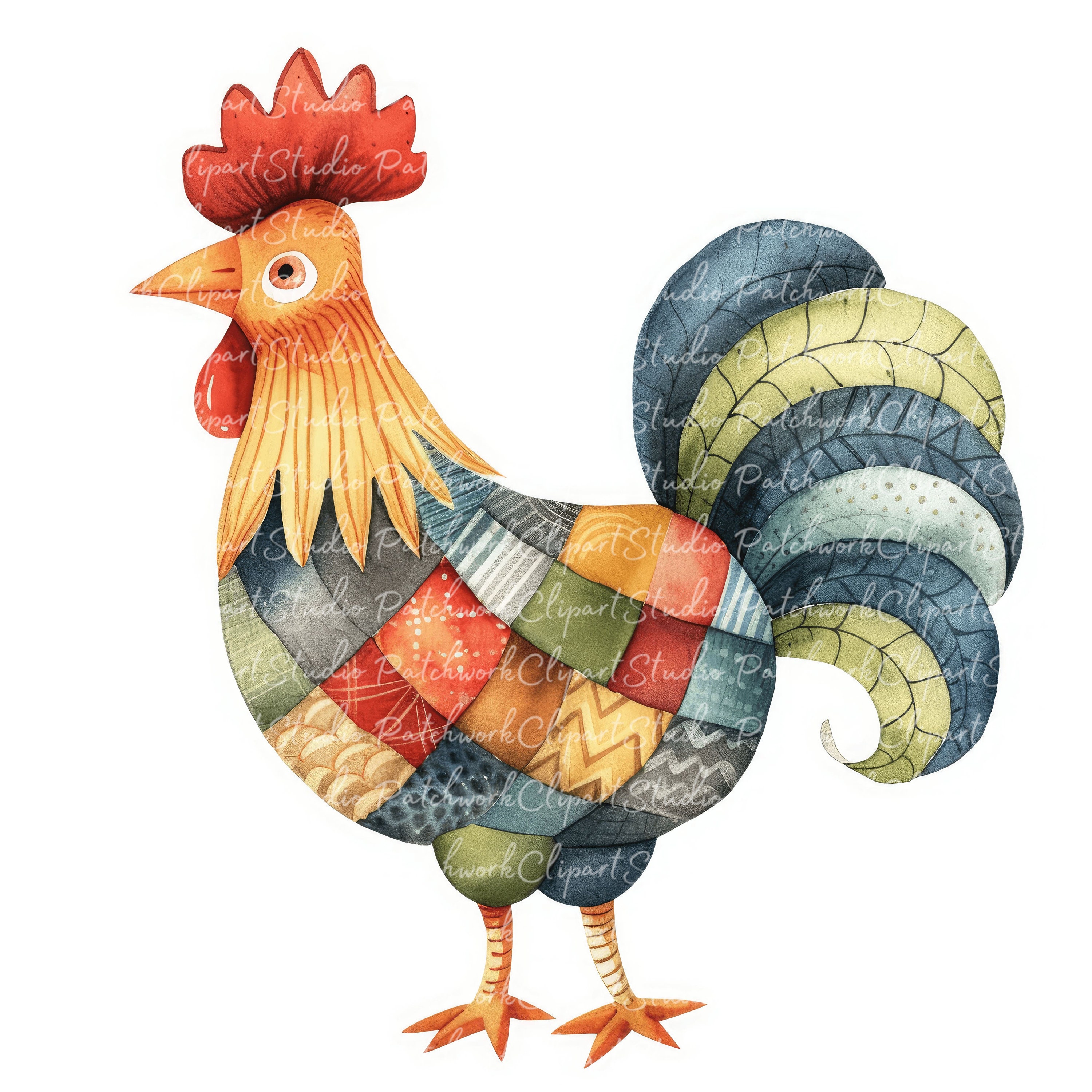 10 Roosters Clipart Bundle, Printable Patchwork Rooster, Quilted Fabric ...