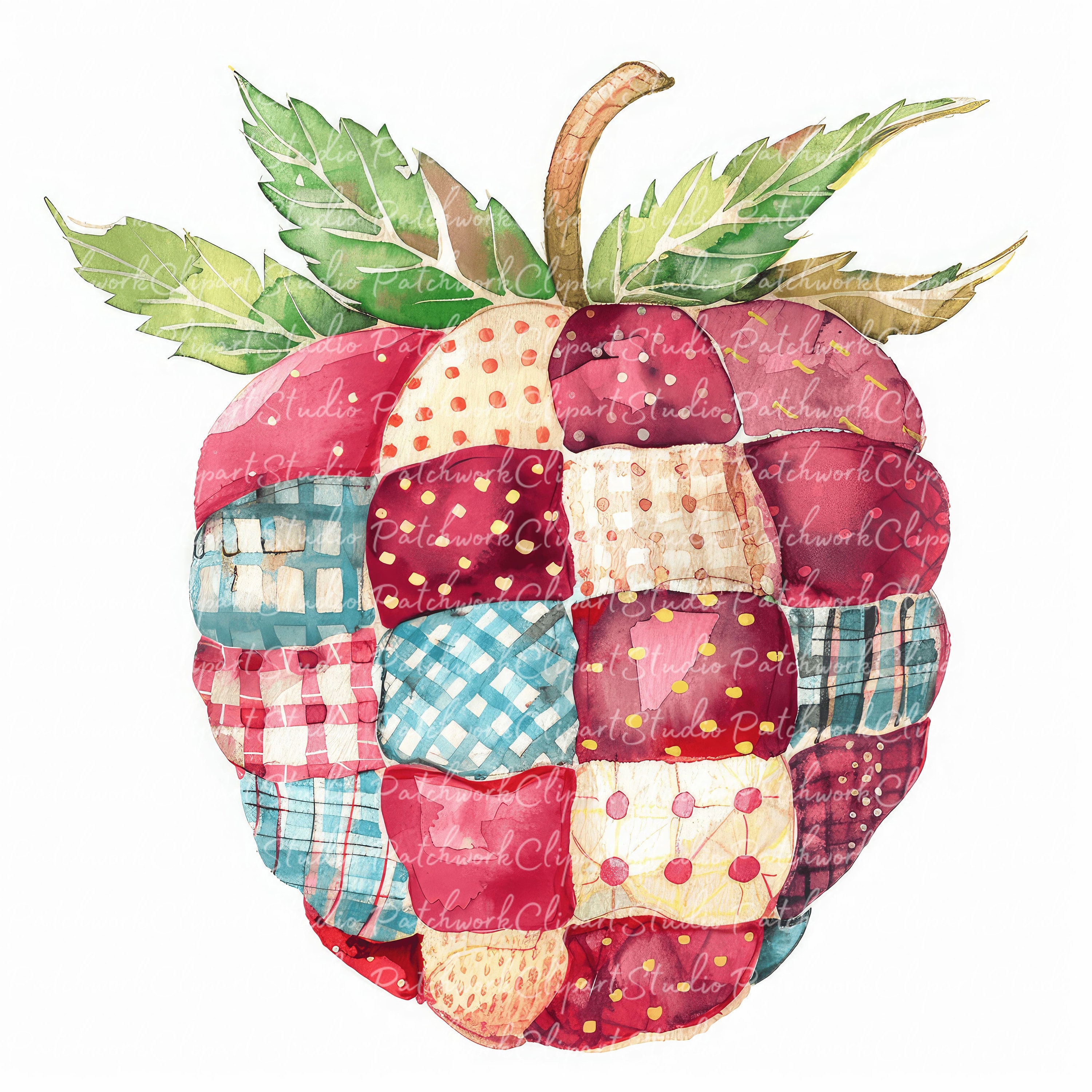 10 Raspberries Clipart Bundle, PNG & JPG, Printable Patchwork Raspberry ...
