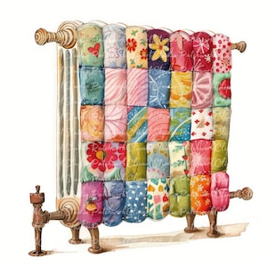 10 radiator clipartbundel, png en jpg, afdrukbare patchworkradiatoren, illustraties, digitale download, scrapbooking, quiltafbeelding