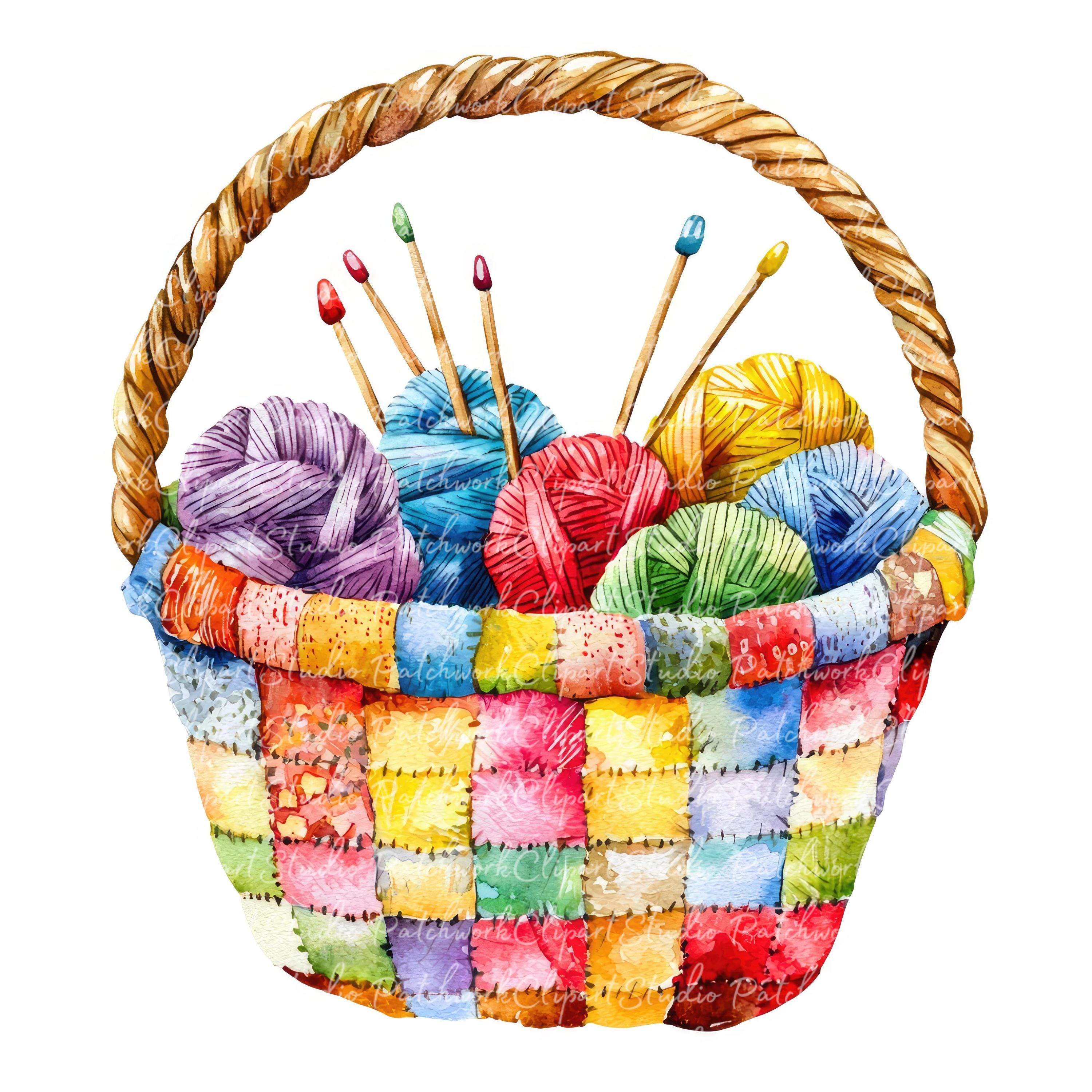 10 Basket With Yarn Clipart Bundle, PNG & JPG, Patchwork Knitting ...